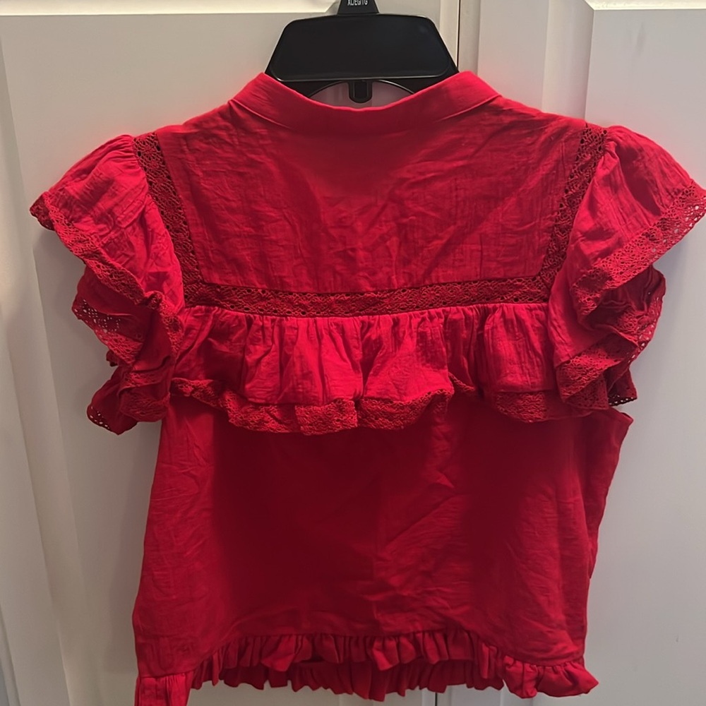 Anna Rae Ruffled Blouse Red Small - Picture 4 of 5
